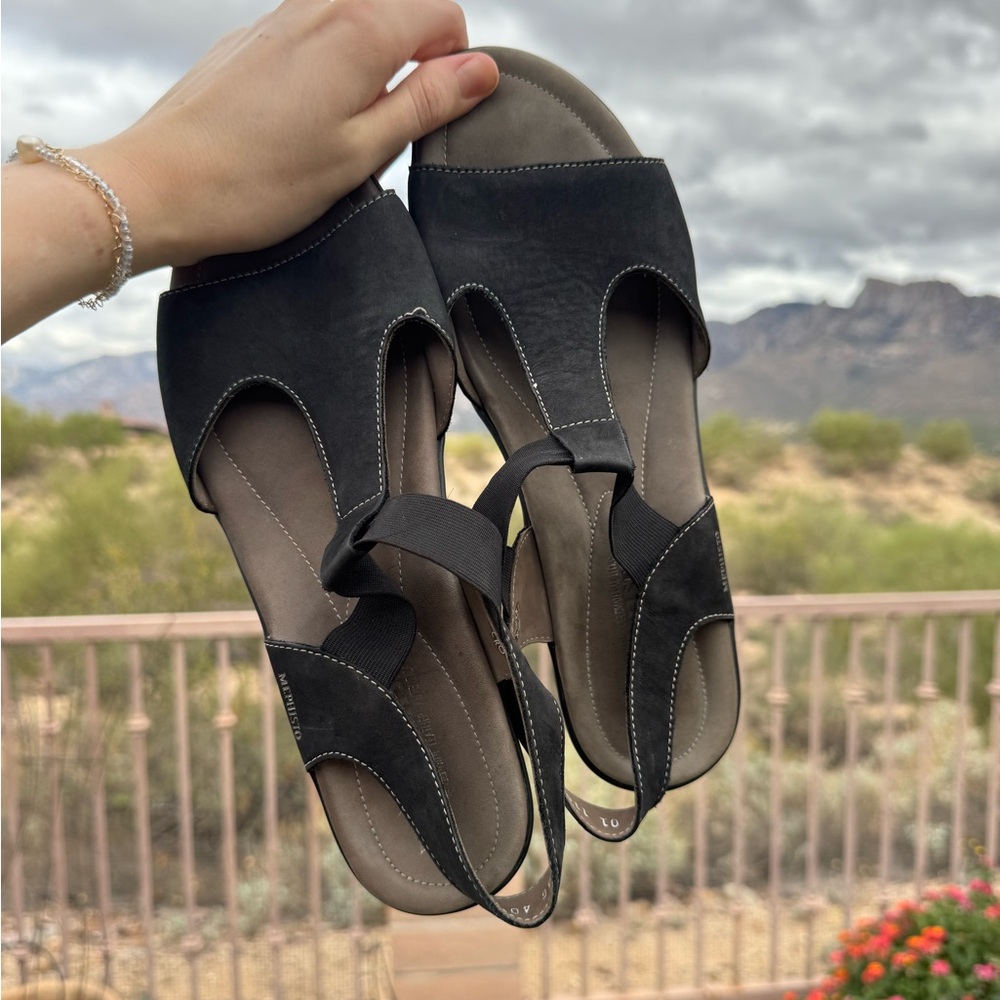 Mephisto Air-Relax Leather Sandals Black Size 40 (US 10) Comfort Shock Absorber